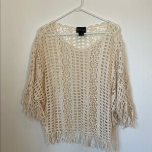 Step In Style  Cream Crochet Fringe Sweater